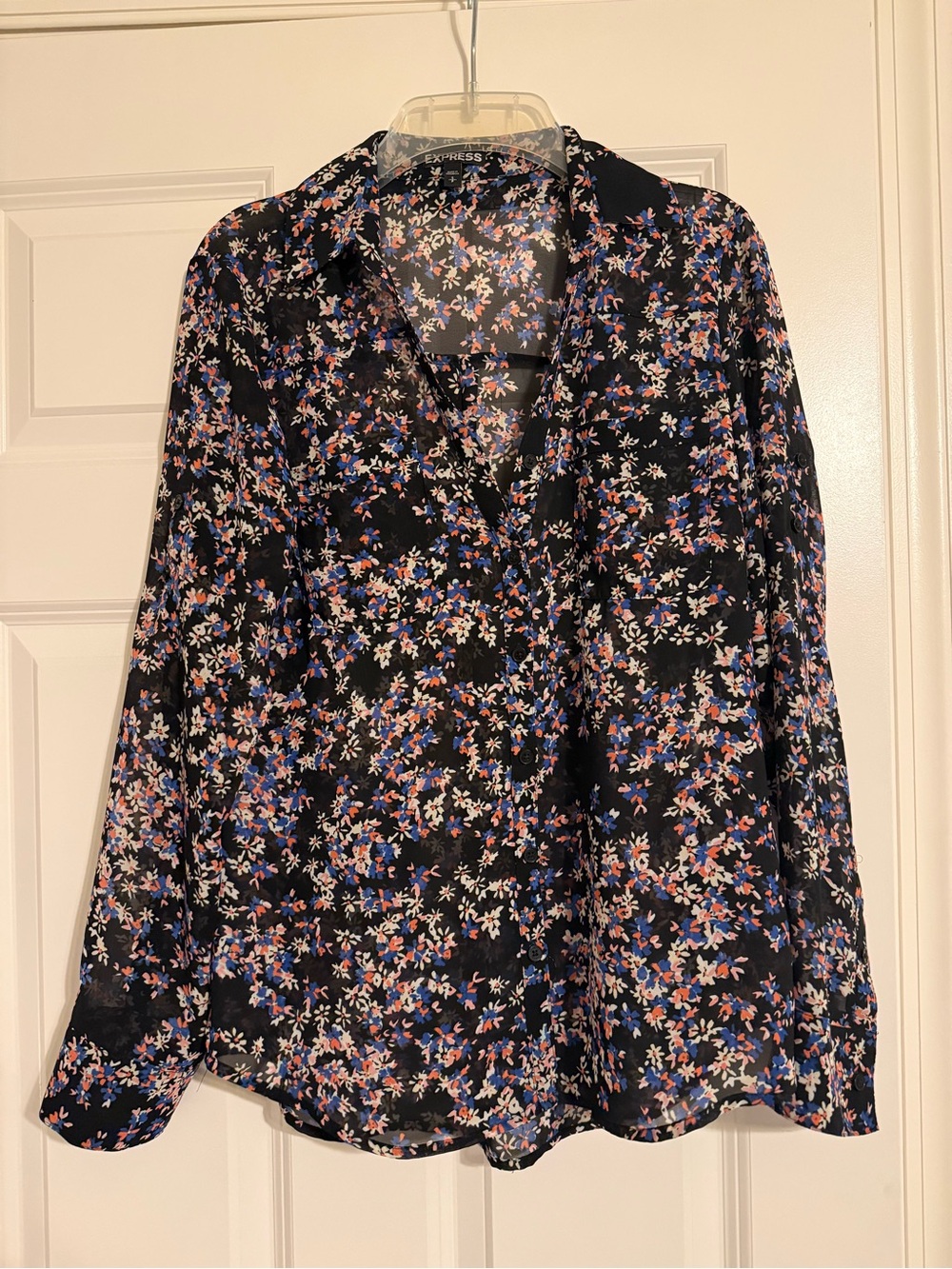 Express Black Floral Button-Down Shirt